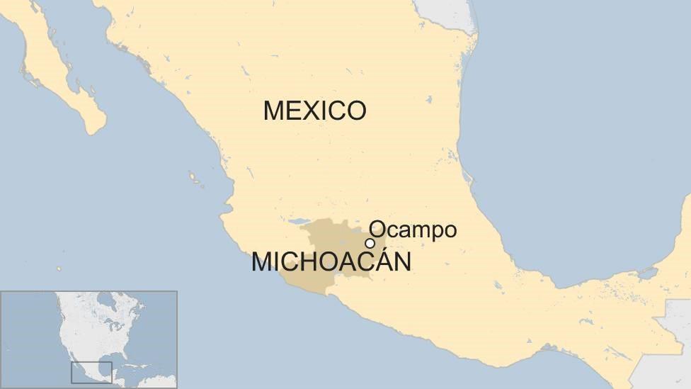 Map of Mexico showing Ocampo and Michoacán state