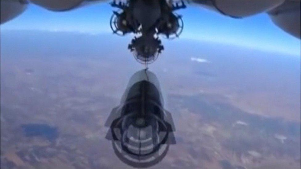 Bomb under Russian military jet near Idlib in Syria, Russian Defence Ministry photograph 5 Oct 2015