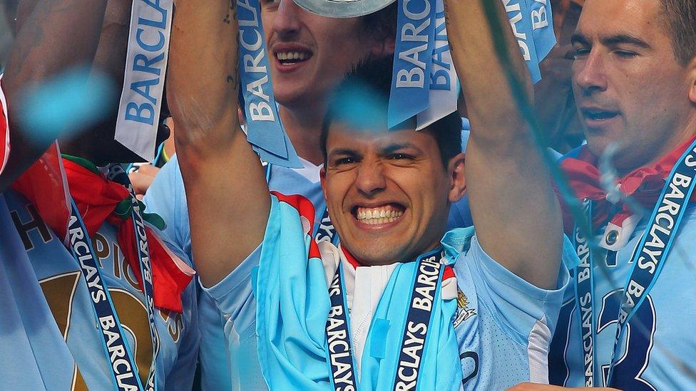 Aguero celebrates Premier League title win in 2012