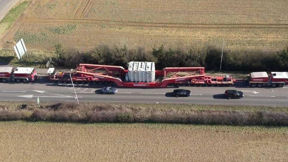 250ft (76m) load is being moved from Caenby Corner in West Lindsey to the Viking Link Converter Station at Donington