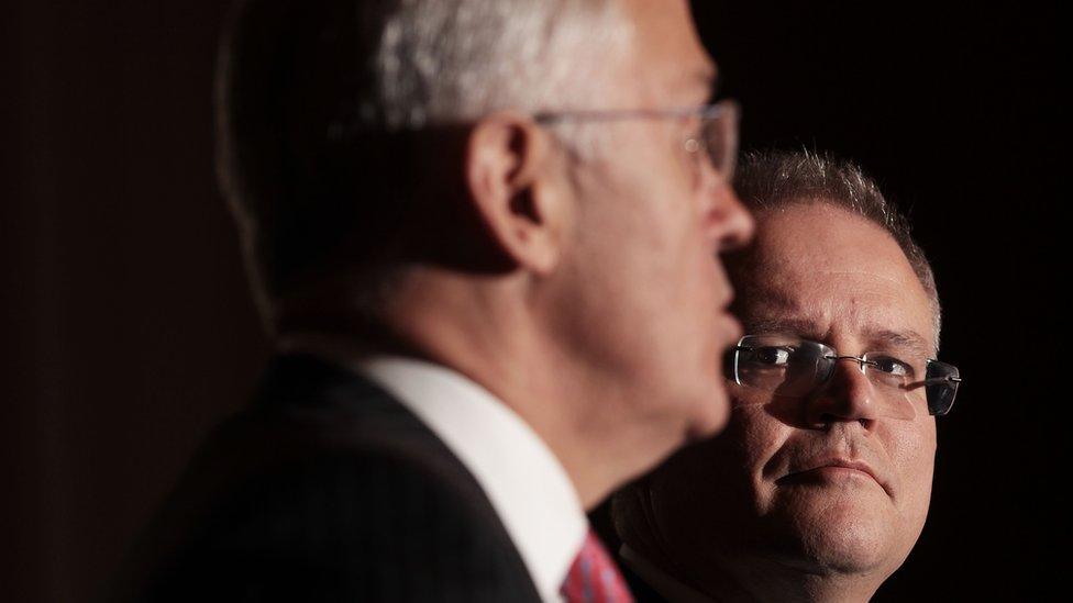 Australian Prime Minister Malcolm Turnbull and Treasurer Scott Morrison speak to the media during a joint press conference