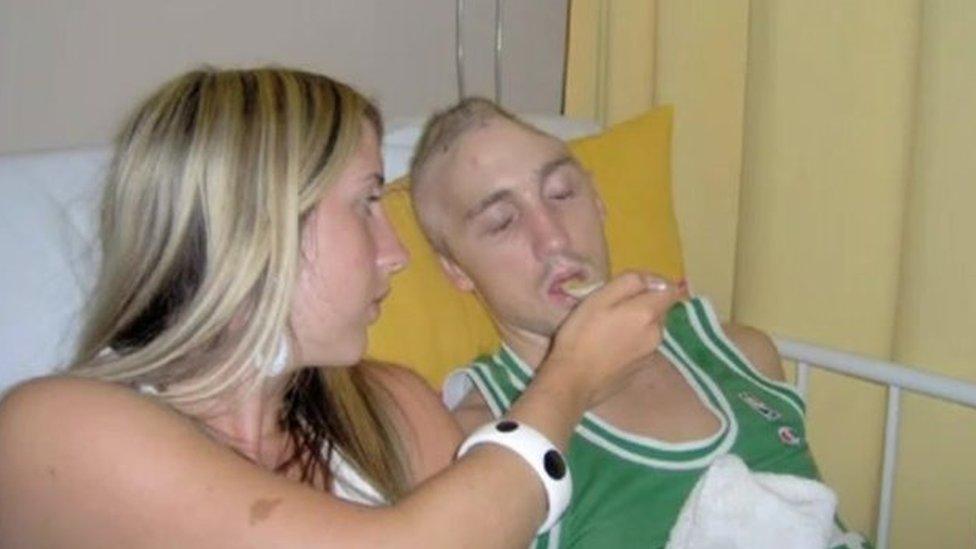 Maggie Hughes with Robert in hospital