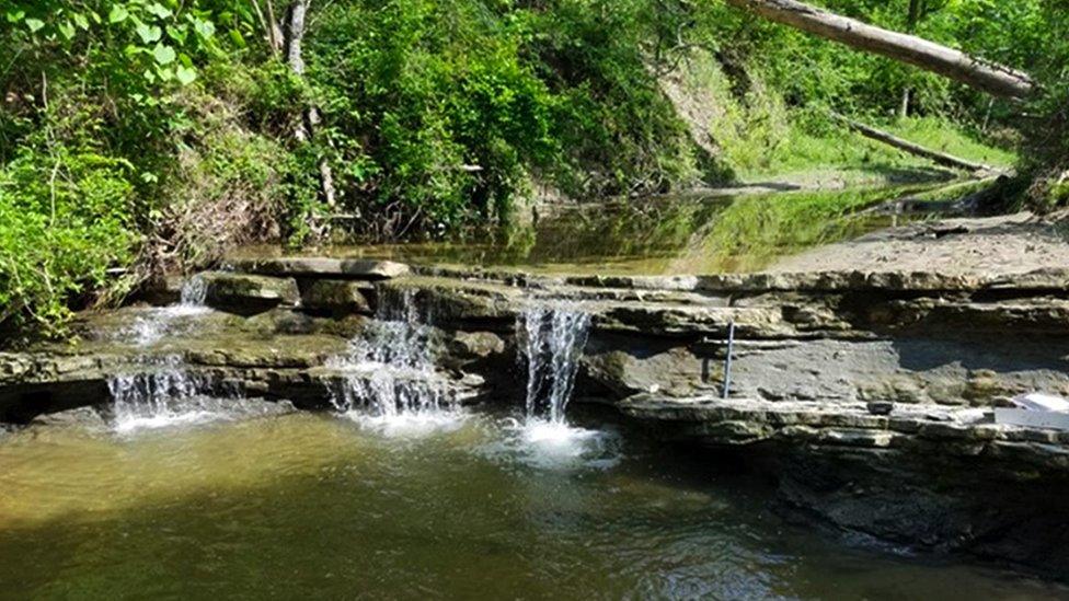 Undated handout photo issued by University of St Andrews of the outcrop location containing the K-Pg boundary event deposits in Rosebud, Texas along Darting Minnow Creek, a tributary of the Brazos River