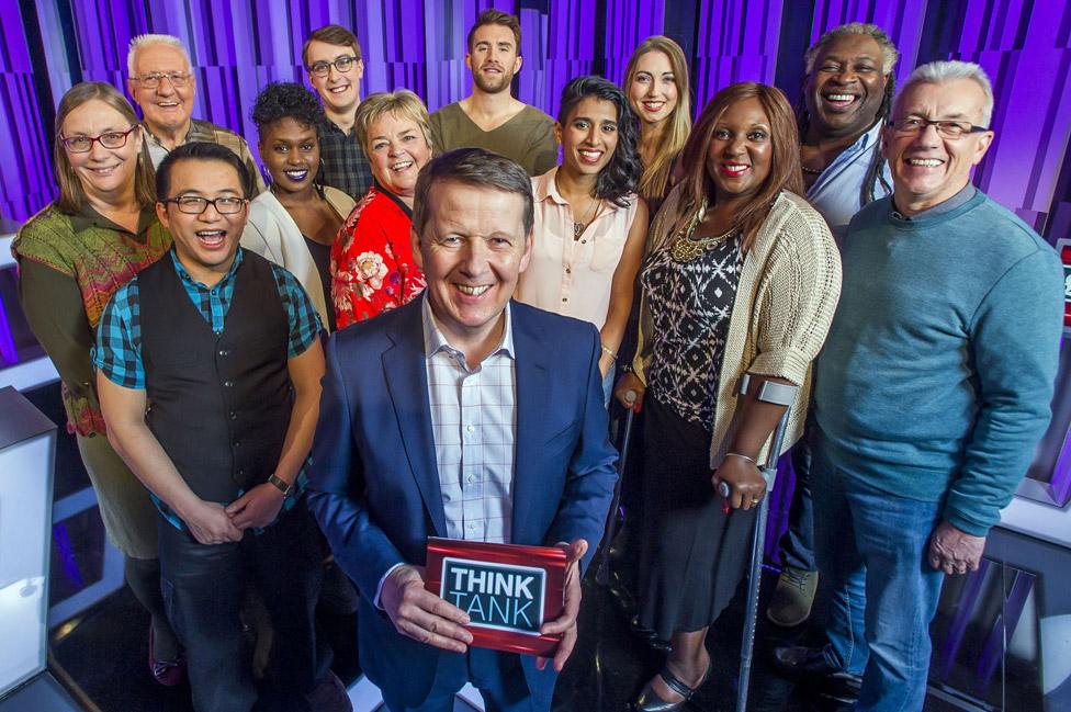 Bill Turnbull and contestants of quiz show Think Tank in 2017