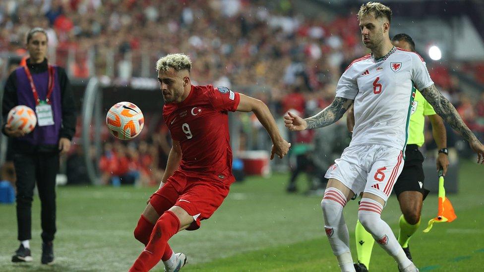 Baris Alper Yilmaz (9) of Turkiye in action during the EURO 2024 qualifiers Group D match between Turkiye and Wales