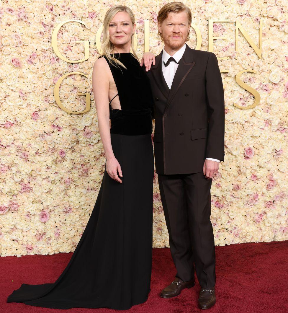 Kirsten Dunst and Jesse Plemons attend the 82nd Annual Golden Globe Awards at The Beverly Hilton on January 05, 2025 in Beverly Hills, California