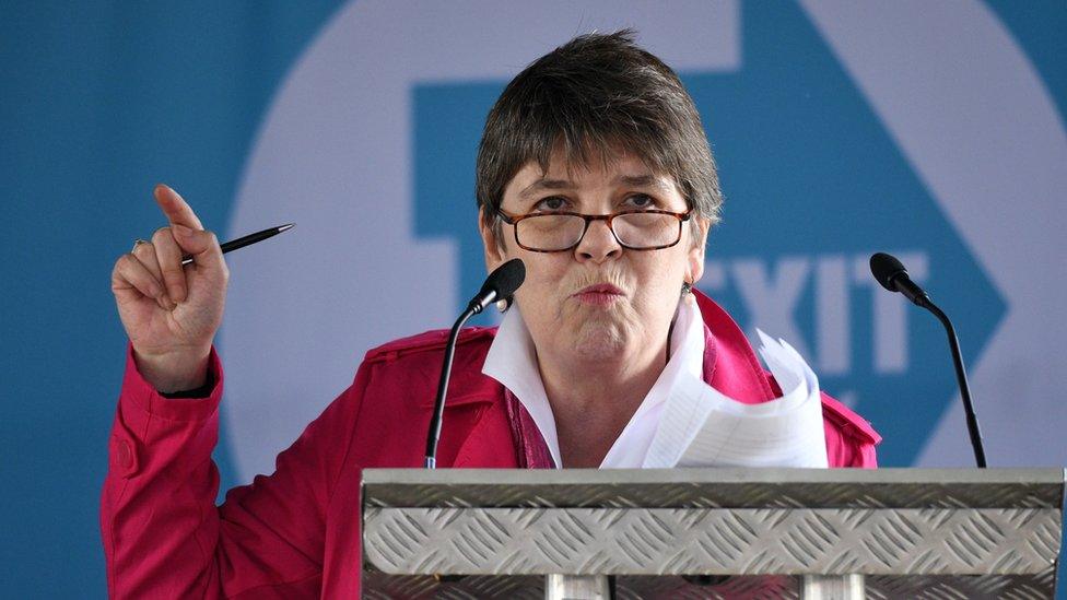 Claire Fox speaking at a Brexit Party event