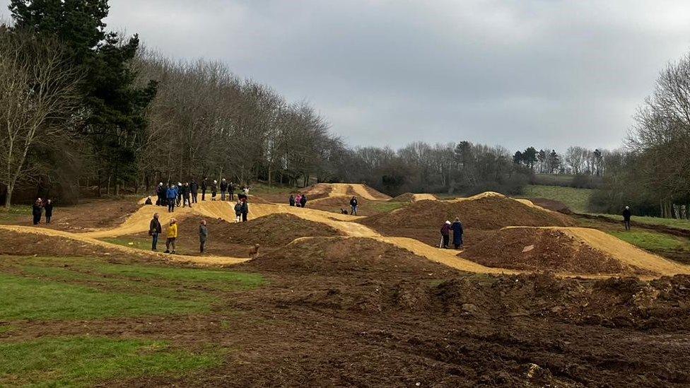 People at the cycle track development in Newbold Comyn