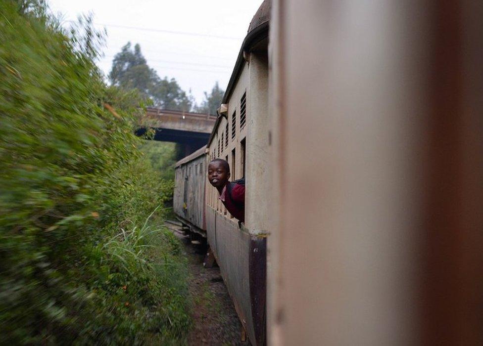 boy on train