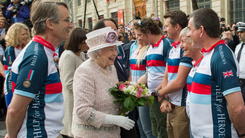 Queen Elizabeth II meets Help for Heroes cyclists