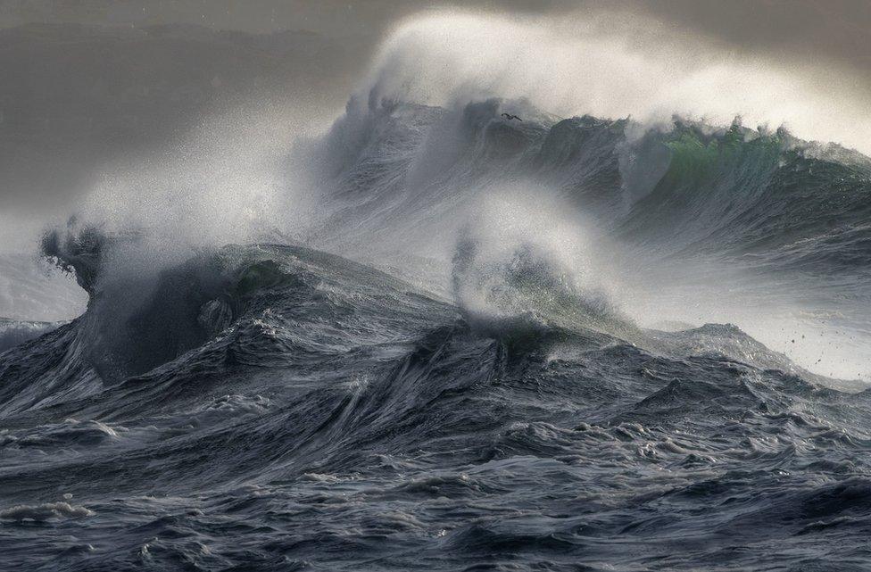 Sea waves and spray