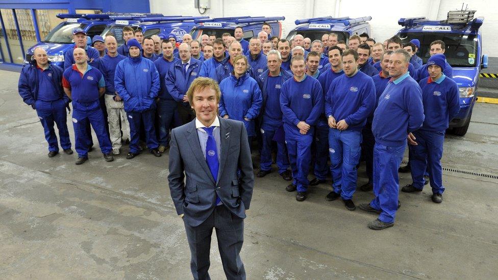 Pimlico Plumbers chief executive Charlie Mullins with some of the staff involved in the TV show