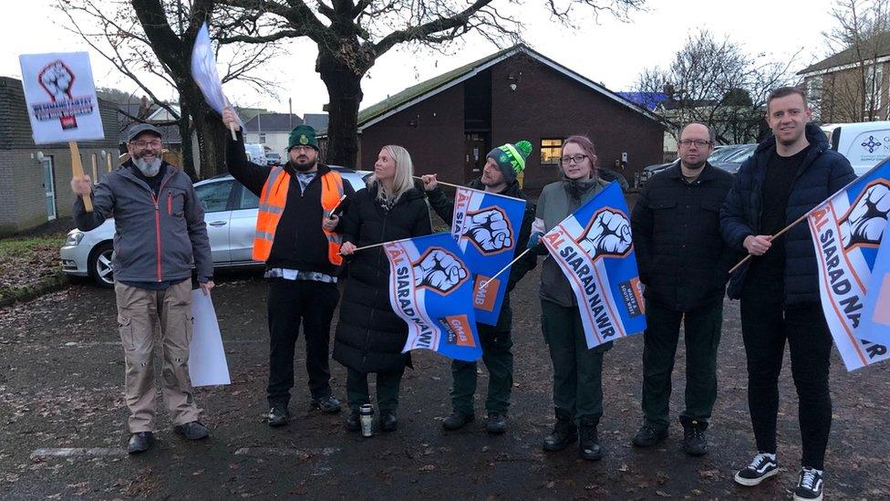 Striking staff at Carmarthen Ambulance Station