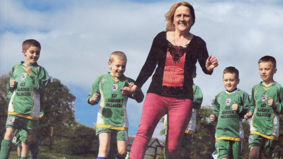 Lynda Sullivan of Cardiff Hibernians and some young players