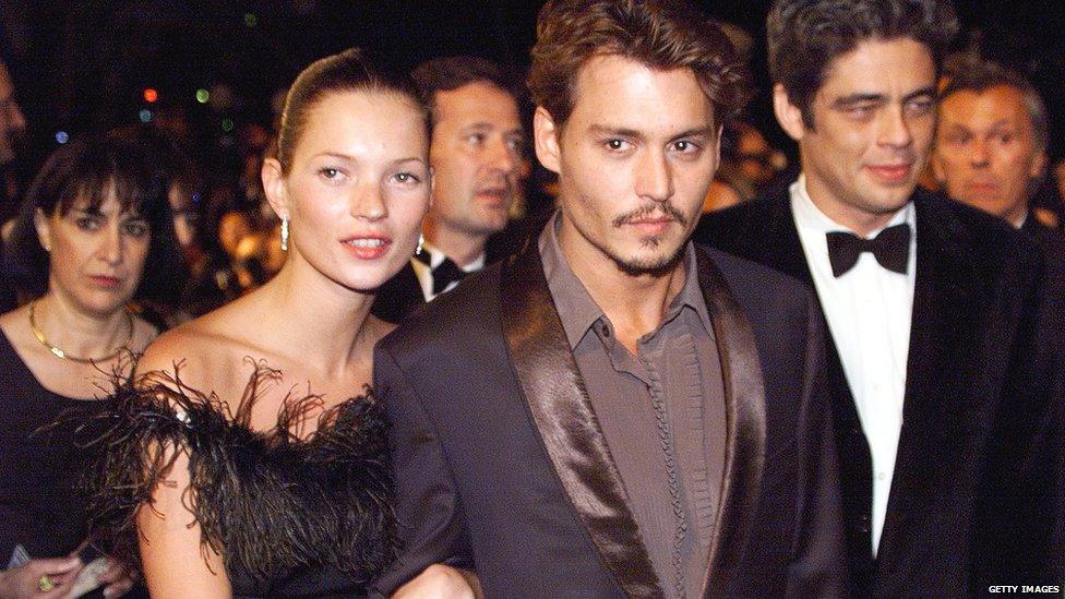 Kate Moss and Johnny Depp at the Cannes Film Festival in 1998