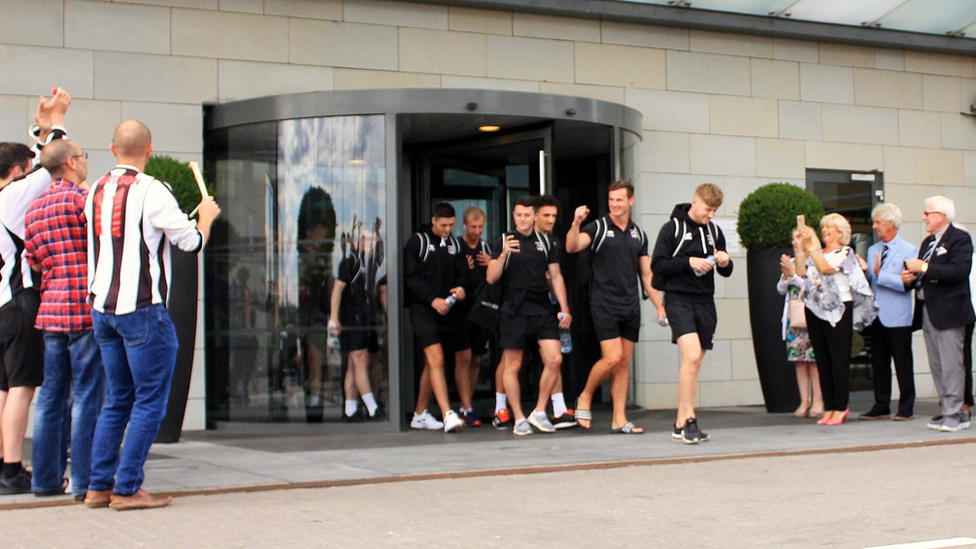 Fans greeting the team in Lithuania