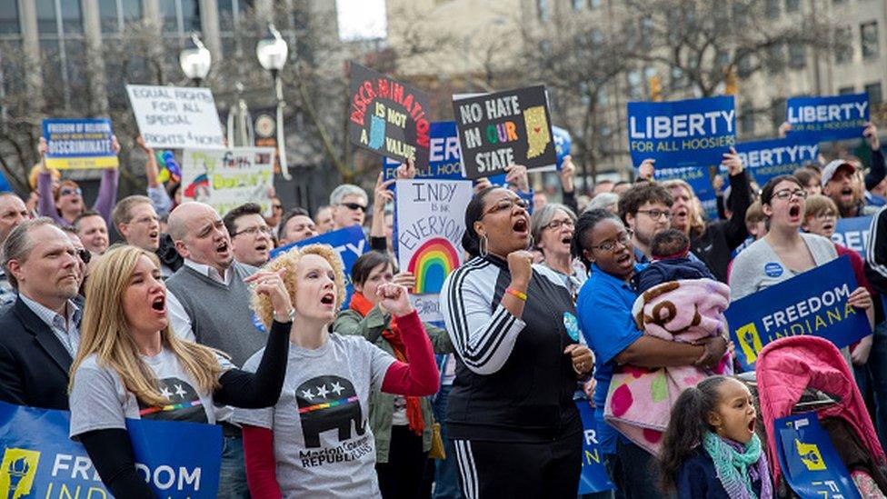 Protesters in Indiana