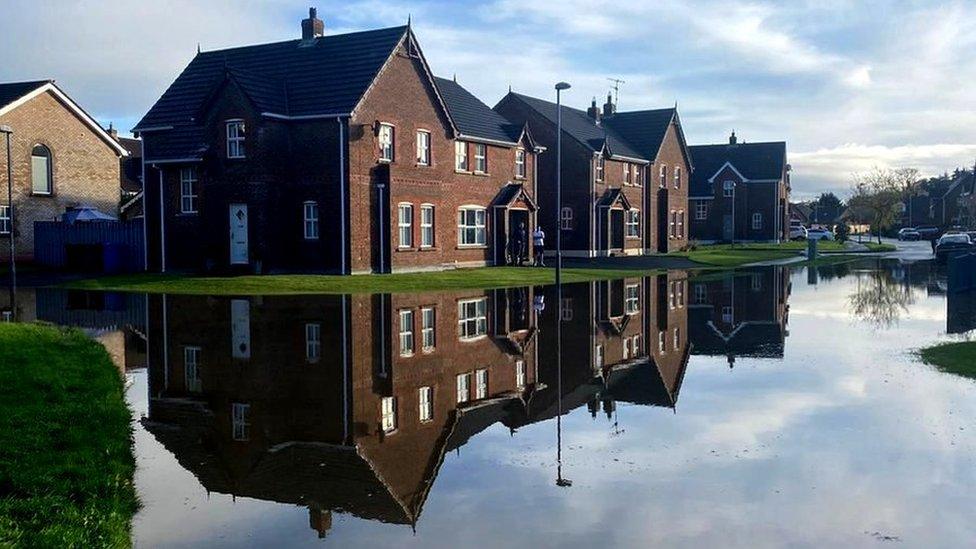 Floodwater on the street at Ivy Mead in Londonderry