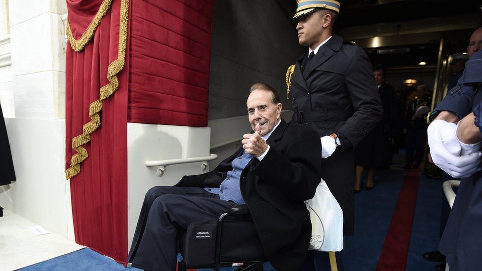 Former Senator Bob Dole of Kansas, shown at the inauguration