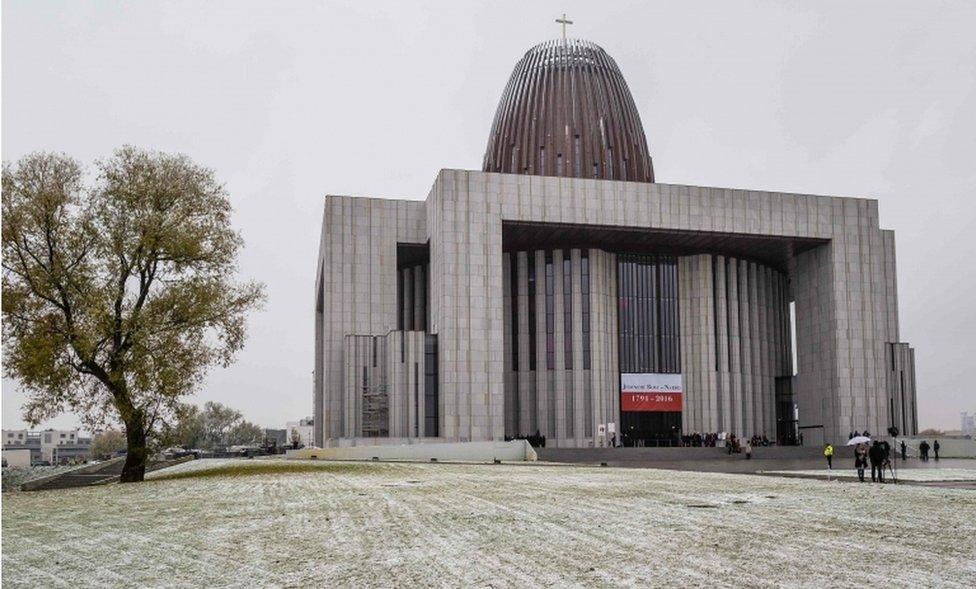 The Temple of Divine Providence is seen during its inauguration mass on November 11, 2016, in Warsaw.