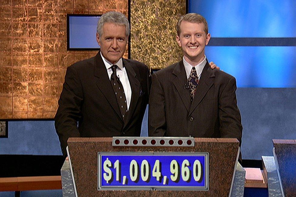 Ken Jennings and Alex Trebec