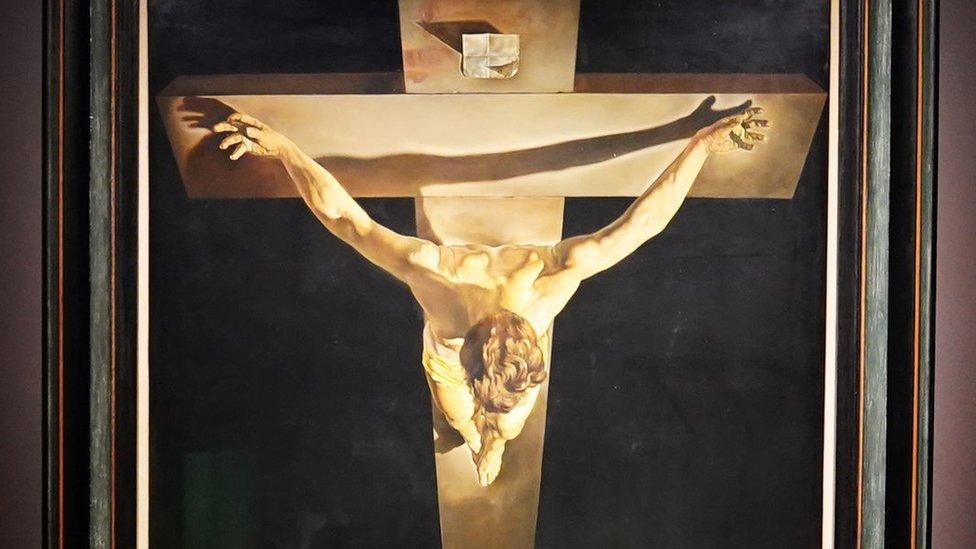 Section of Salvador Dali's painting Christ of St John of the Cross at the Spanish Gallery in Bishop Auckland, County Durham.