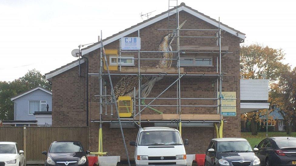 ATM mural of a bittern in Lowestoft