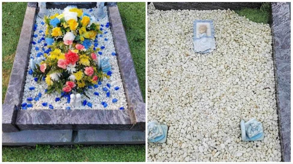 Photos of grave before and after items were taken