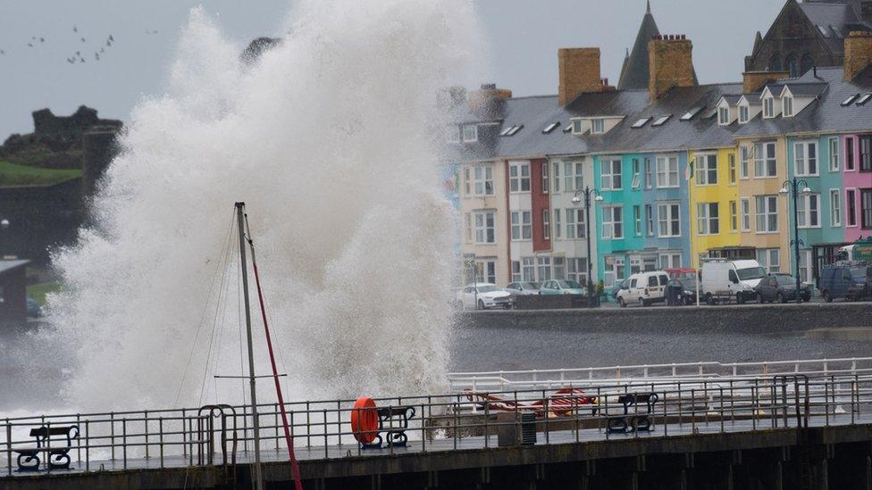 Big wave on Aberystwyth sea front