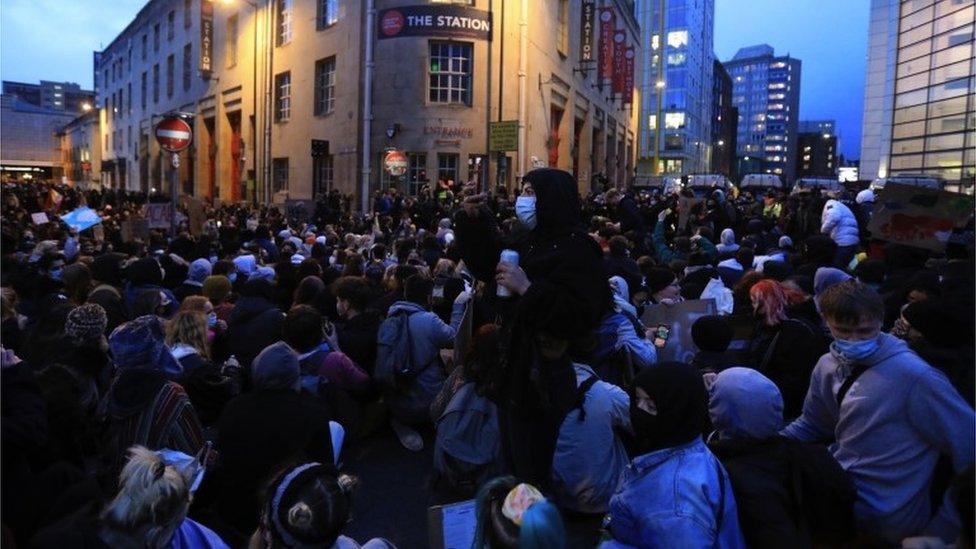 Protesters sat in Bristol