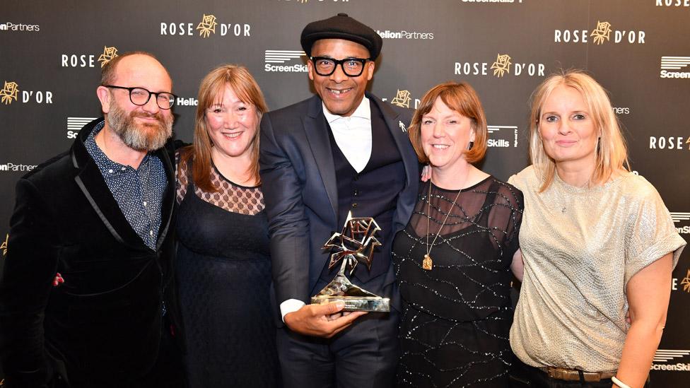 Blades picking up the Rose d'Or award for best reality and factual entertainment programme in December 2019