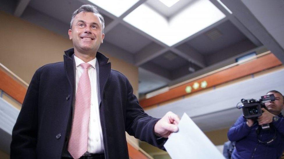 Norbert Hofer casts his ballot at a polling station in Pinkafeld, Austria. Photo: 24 April 2016