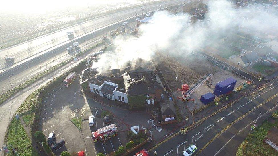 drones aerial footage of the Gateway to Wales Hotel in Deeside