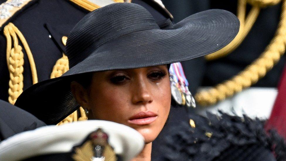 Meghan, Duchess of Sussex, reacts as she attends the state funeral and burial of Britain's Queen Elizabeth, in London, Britain, September 19, 2022