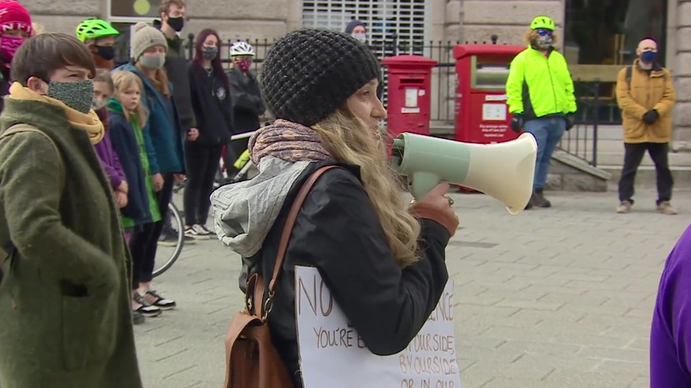 Women protesting in Falmouth