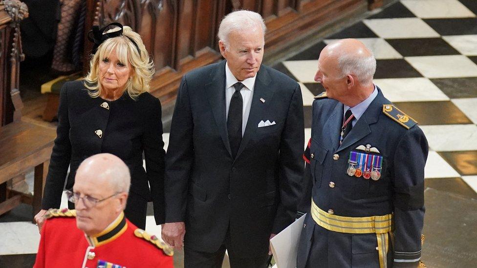 Joe Biden and Jill Biden at the funeral of Queen Elizabeth II