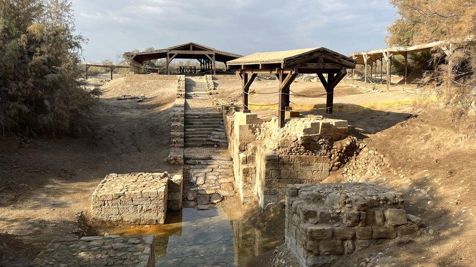 An historic cruciform baptistery built on the spot where it is believed Jesus was baptised by John, now 300 metres from the modern course of the meandering river