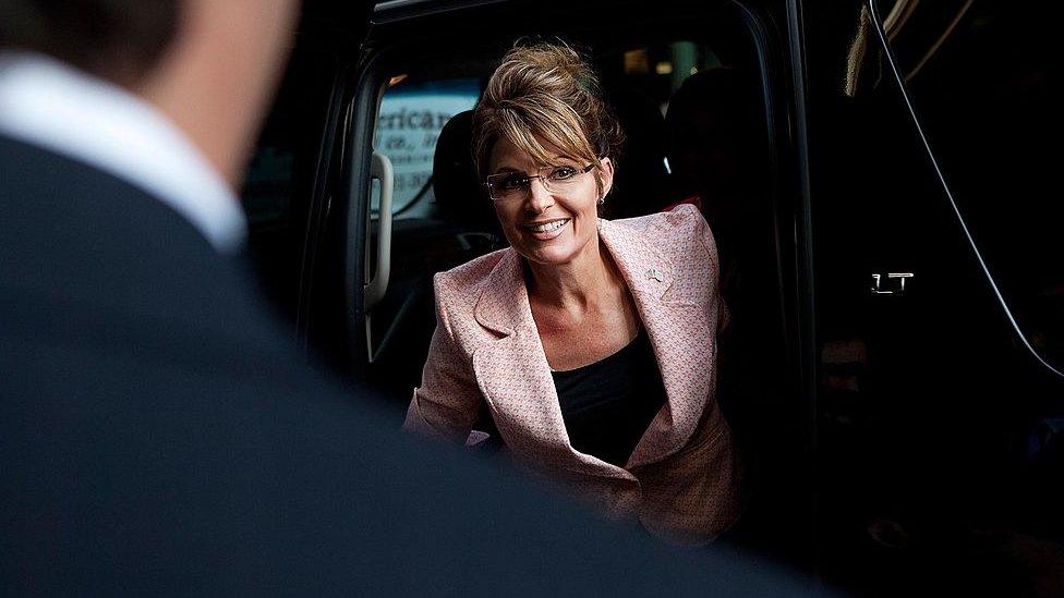 Former US Vice presidential candidate and Alaska Governor Sarah Palin arrives at Trump Tower on 56th Street and 5th Avenue