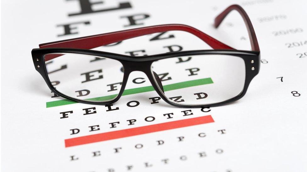 Glasses on an eye chart