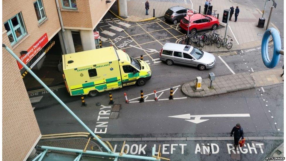 Ambulance outside Accident and Emergency unit of the Bristol Royal Infirmary