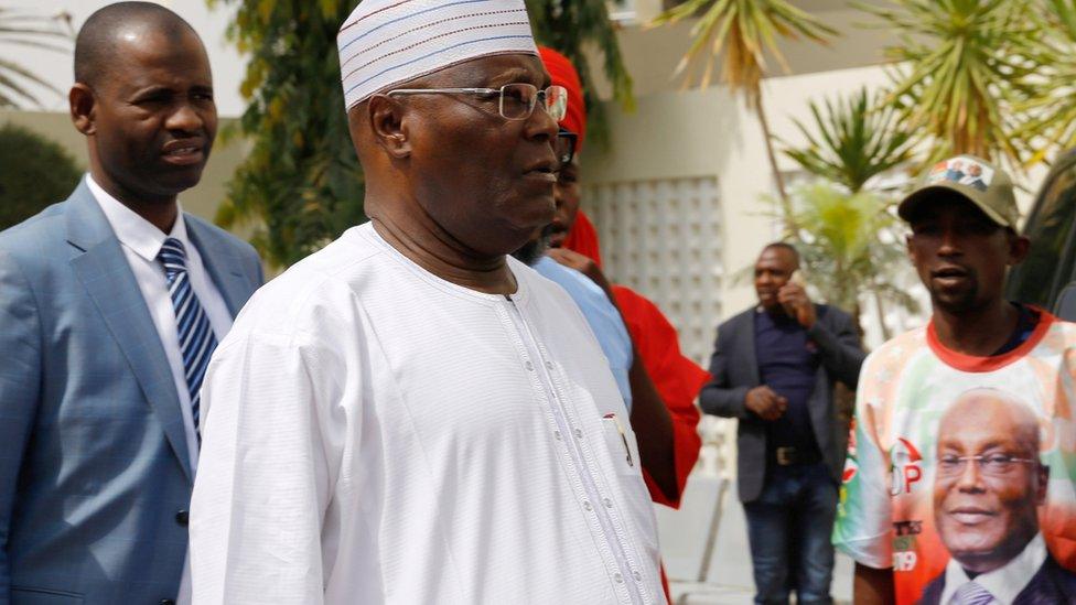 Atiku Abubakar talking to reporters