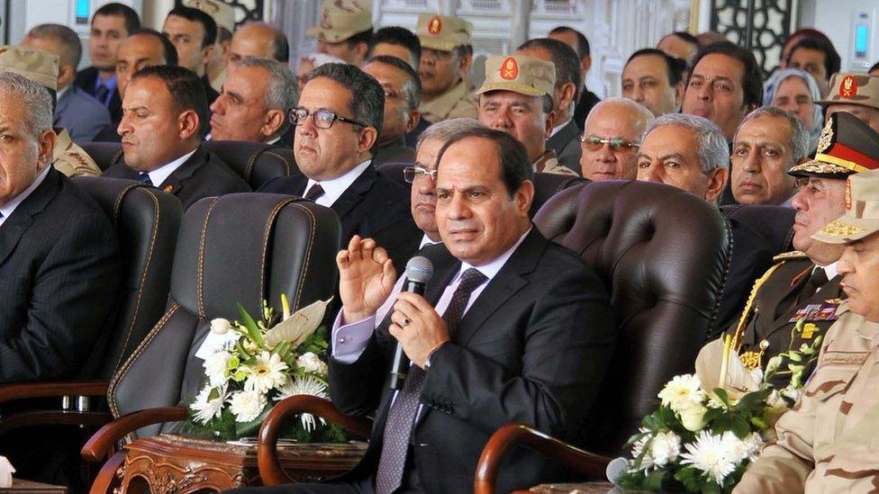 Abdul Fattah al-Sisi speaks during a visit to Mediterranean coastal town of Alamein on 1 March 2018