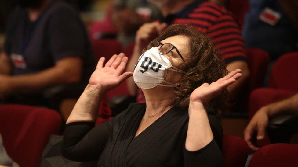 Magda Fyssa, mother of anti-fascist rapper Pavlos Fyssas, who was murdered in 2013 by a member of Golden Dawn, reacts at the announcement of the ultra-right party Golden Dawn's (Chrysi Avgi) verdict.