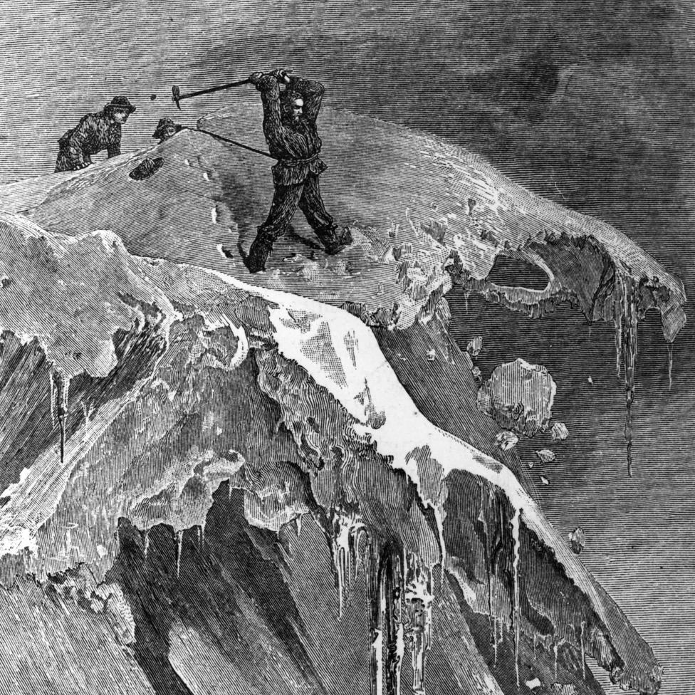 Edward Whymper - English wood engraver and mountaineer on the Morning Pass on the Matterhorn. Original Publication: People Disc