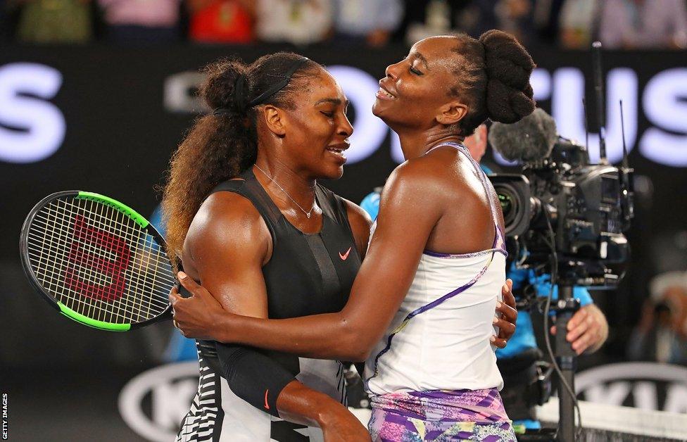 Serena Williams is congratulated by Venus Williams after winning the Women's Singles Final match against on day 13 of the 2017 Australian Open on January 28, 2017 in Melbourne, Australia. (Photo by Scott Barbour/Getty Images)