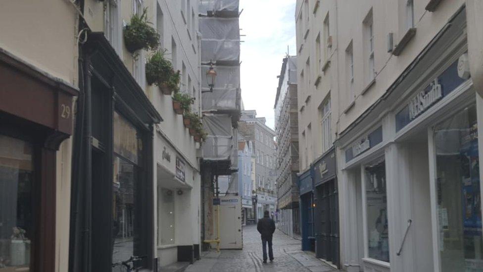 Scaffolding on St Peter Port high street