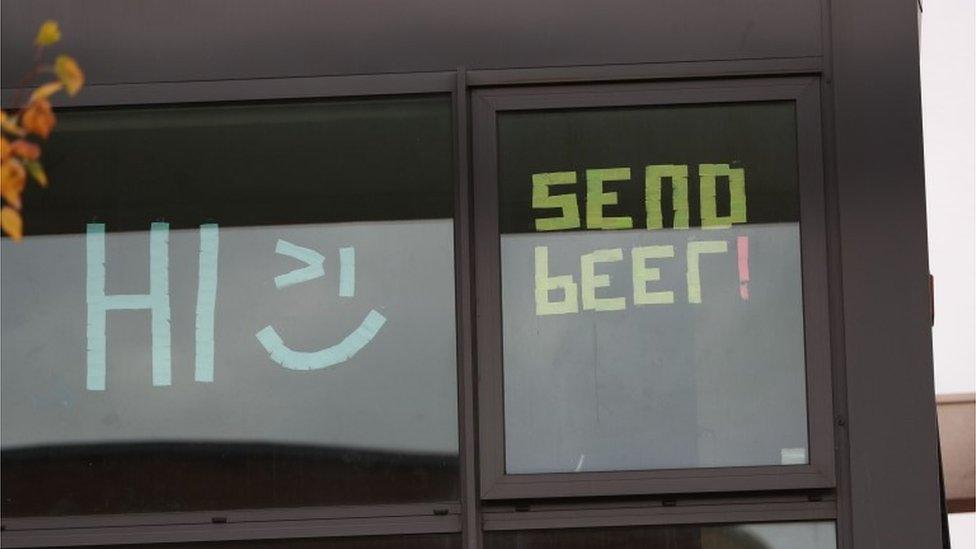 A sign on a window at Manchester Metropolitan University's Birley campus