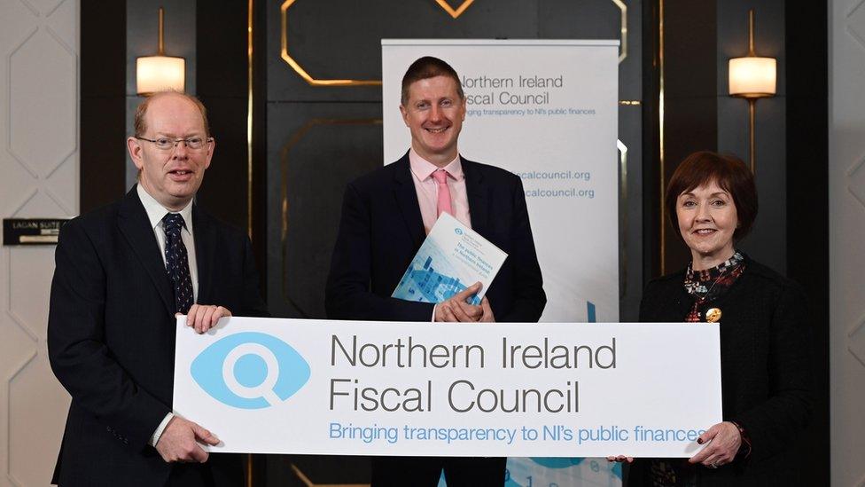 Dr Esmond Birne, Sir Robert Chote and Maureen O’Reilly from the NI Fiscal Council