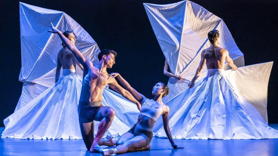 Dancers Ryan Felix, Yu Kurihara and Tom Rogers, Kit Holder, Emma Price and Damen Axtens.