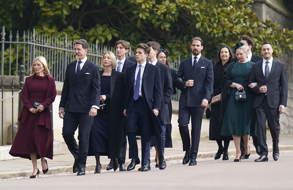 Crown Prince Pavlos and his wife Marie-Chantal arrive at St George's Chapel